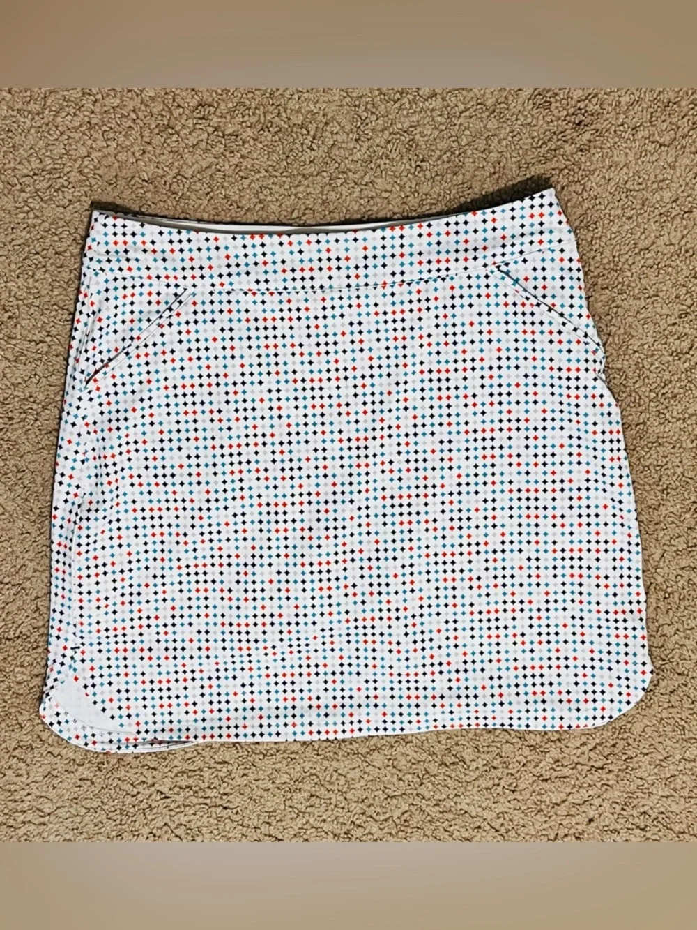 Peter Millar Golf Skirt White Skirt with Red and Blue Geo Dots - Picture 1 of 6